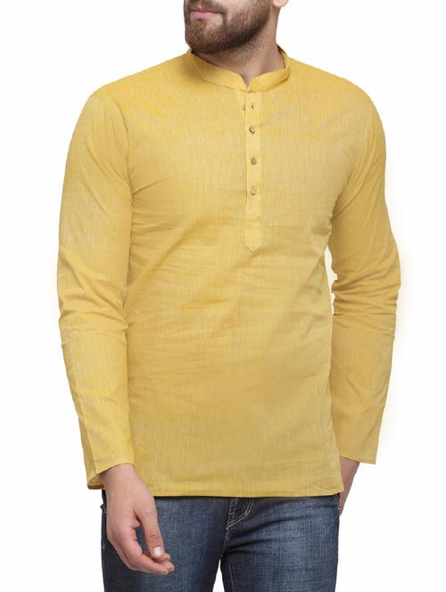 yellow cotton short kurta - 14593224 - Very Small Image - 1