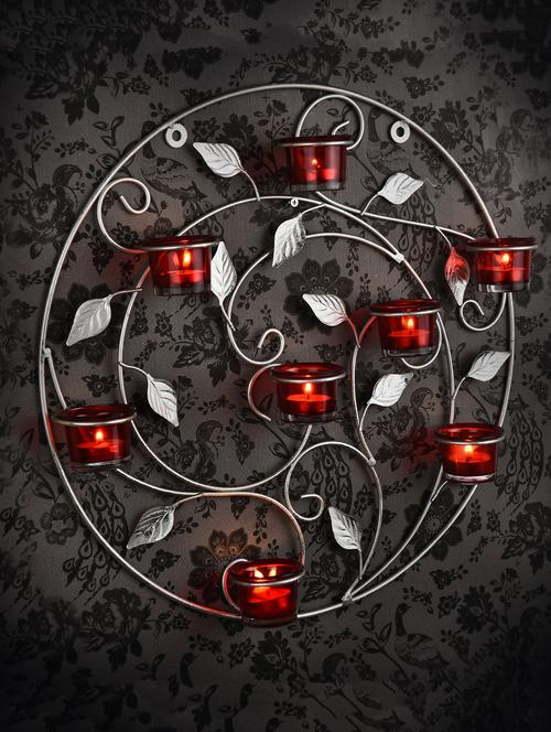 metallic silver wall sconce with red and clear glasses - 14593484 - Very Small Image - 1