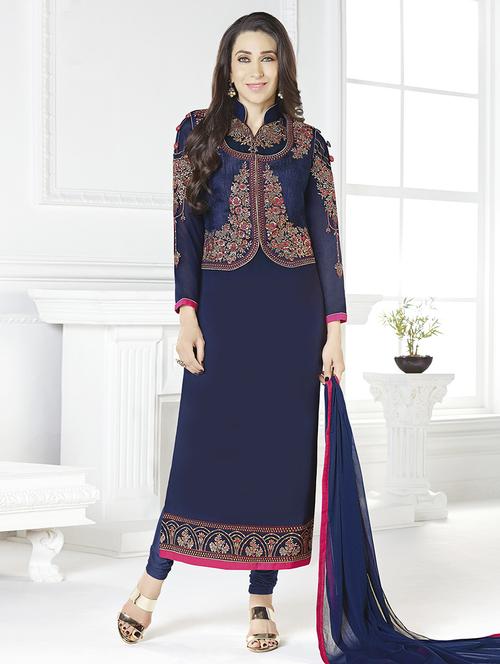 embroidered unstitched churidaar suit - 14593983 - Very Small Image - 1
