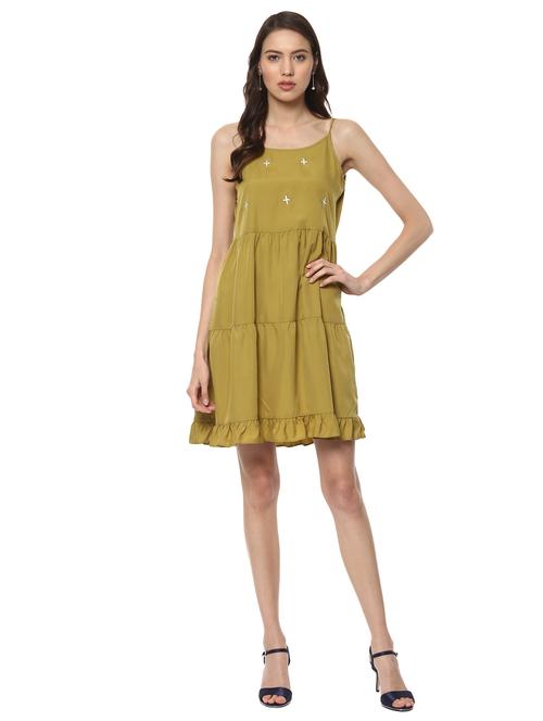 olive poly crepe backless dress - 14594205 - Very Small Image - 1