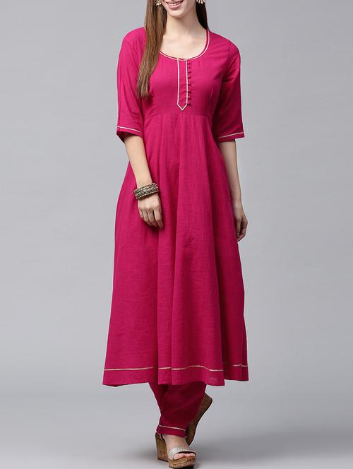fuchsia gota patti kurta with pant set - 14596925 - Very Small Image - 1