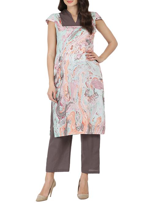 abstract printed kurta with pant set - 14596955 - Very Small Image - 1