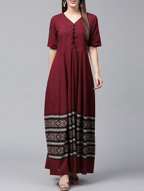 wine placket detaling anarkali kurta - 14596977 - Very Small Image - 1