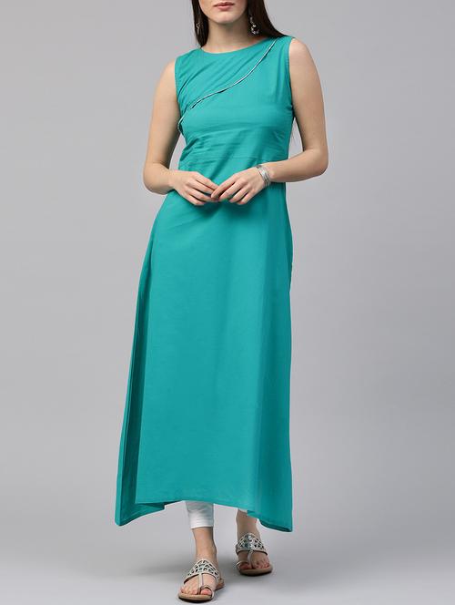 teal blue a-line kurta - 14596988 - Very Small Image - 1