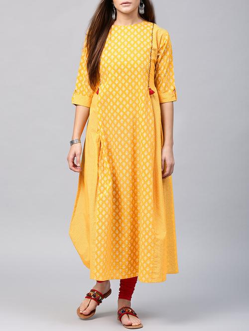 yellow cotton aline kurta - 14596998 - Very Small Image - 1
