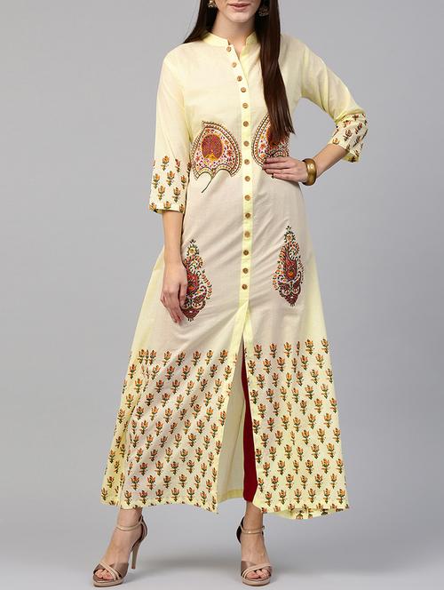 yellow cotton a-line kurta - 14597037 - Very Small Image - 1