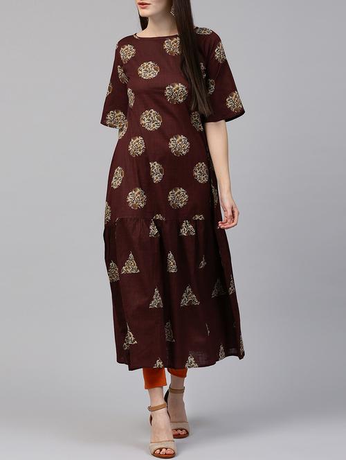 maroon cotton aline kurta - 14597040 - Very Small Image - 1