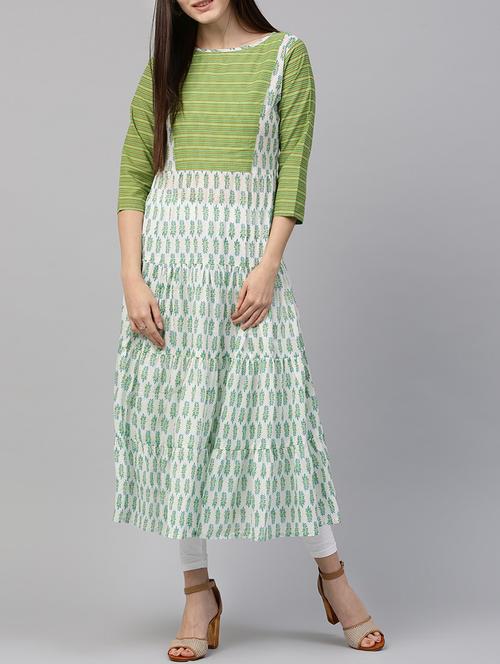 printed yoke tiered kurta - 14597045 - Very Small Image - 1