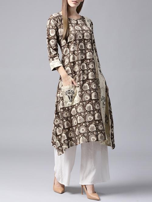 asymmetric patch pockets kurta - 14597063 - Very Small Image - 1