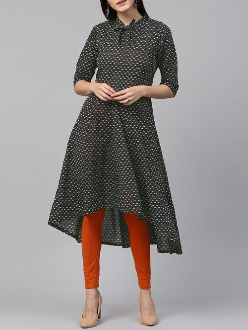 black cotton high-low kurta - 14597110 - Very Small Image - 1