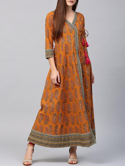 orange cotton angrakha kurta - 14597122 - Very Small Image - 1