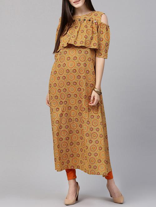 cold sholuder a-line kurta with tassels - 14597123 - Very Small Image - 1