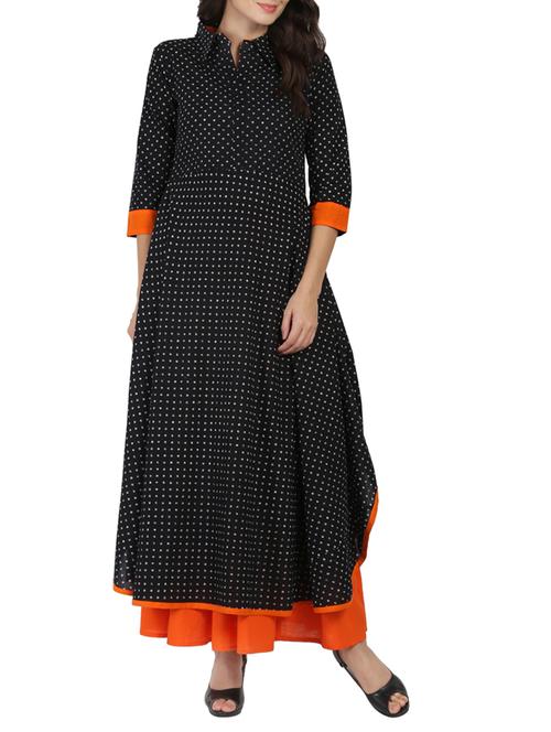 black cotton aline kurta - 14597142 - Very Small Image - 1