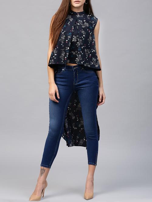 navy blue crepe high low tunic - 14597168 - Very Small Image - 1