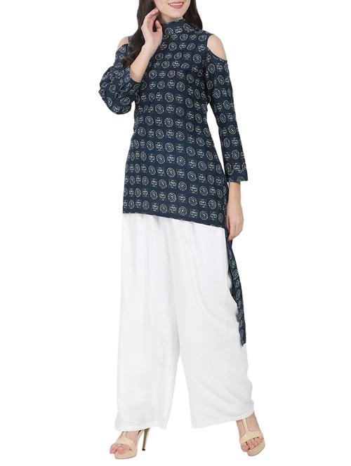 blue cotton aline kurti - 14597175 - Very Small Image - 1