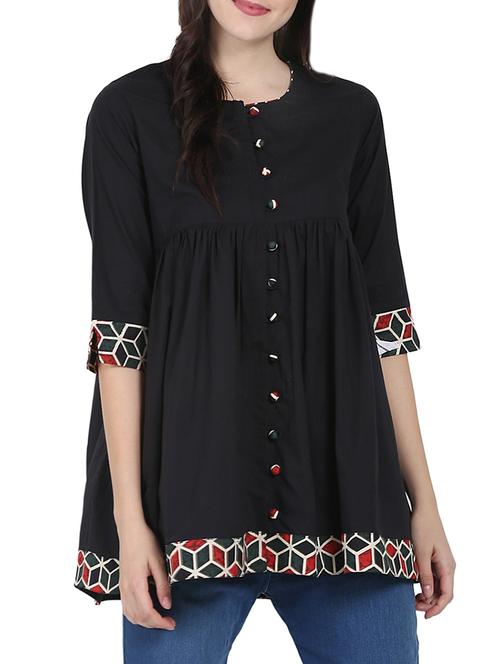 black cotton a-line tunic - 14597181 - Very Small Image - 1