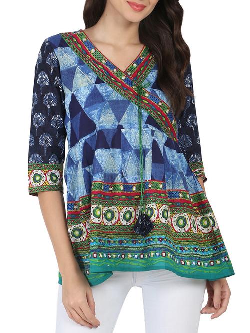 blue printed cotton tunic - 14597185 - Very Small Image - 1