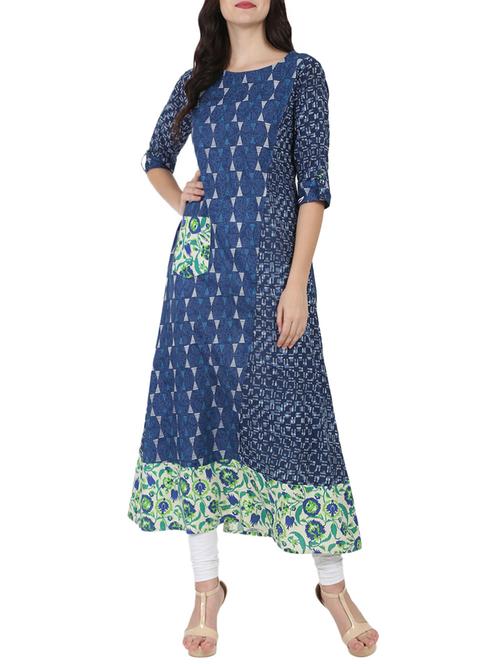indigo a-line kurta - 14597208 - Very Small Image - 1