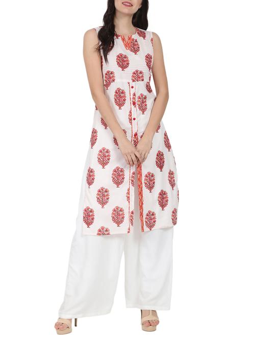 off white cotton straight kurta - 14597235 - Very Small Image - 1