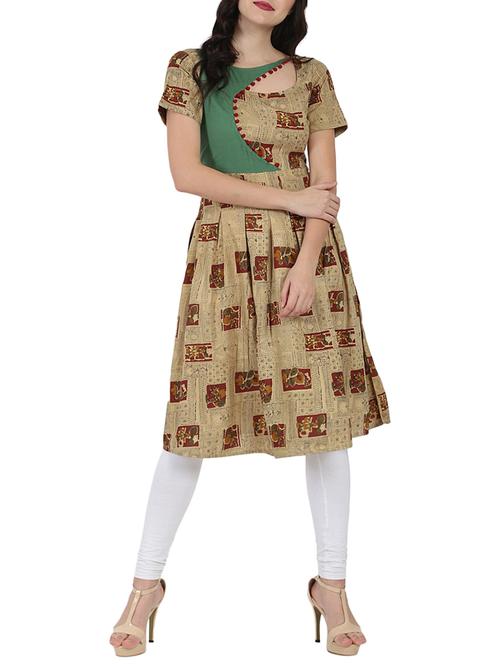 beige rayon flared kurta - 14597317 - Very Small Image - 1