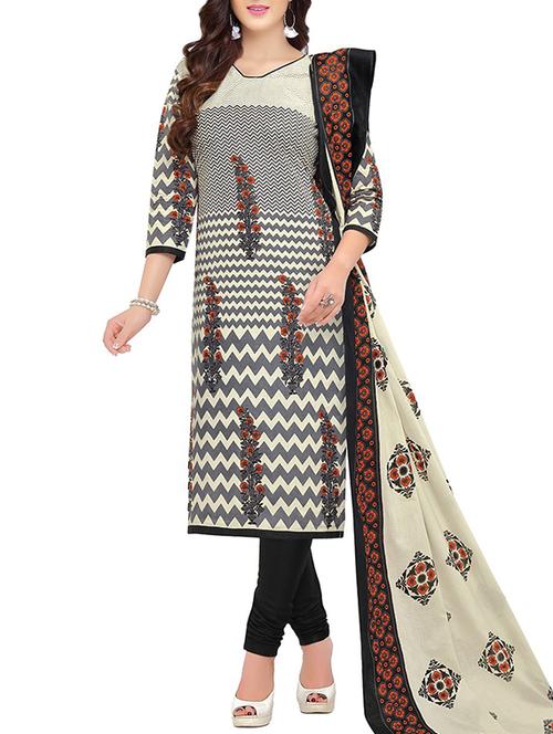 grey cotton unstitched suit - 14597423 - Very Small Image - 1