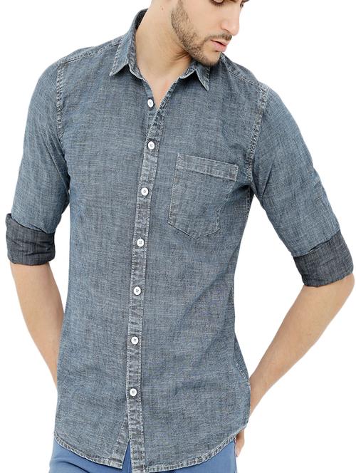 blue cotton casual shirt - 14597494 - Very Small Image - 1