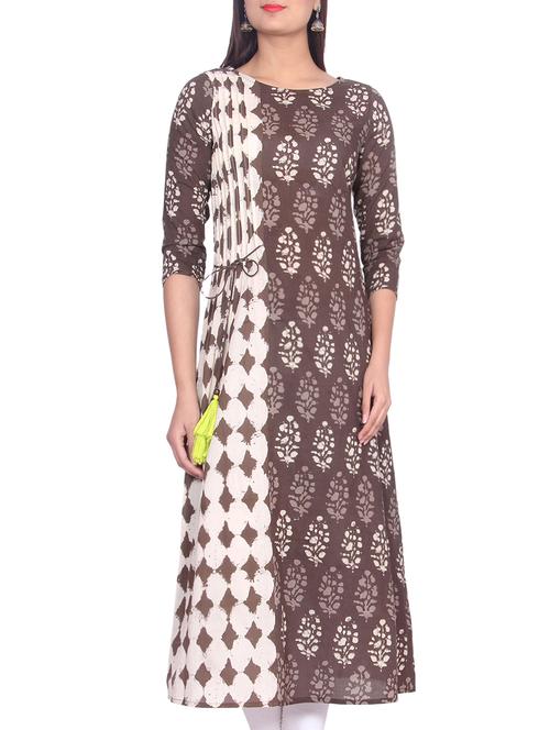 brown cotton a-line kurta - 14599952 - Very Small Image - 1
