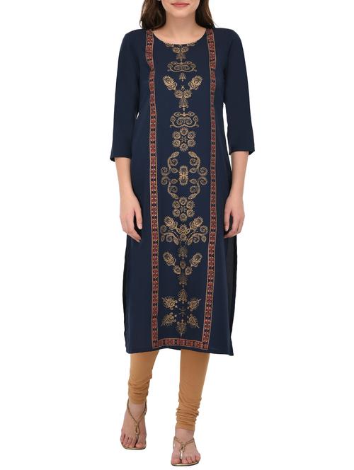 blue crepe straight kurta - 14601114 - Very Small Image - 1