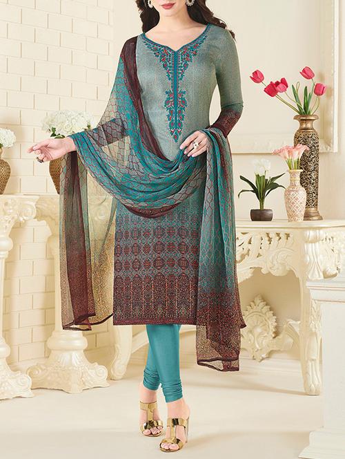 multi colored churidaar suit dress material - 14601745 - Very Small Image - 1