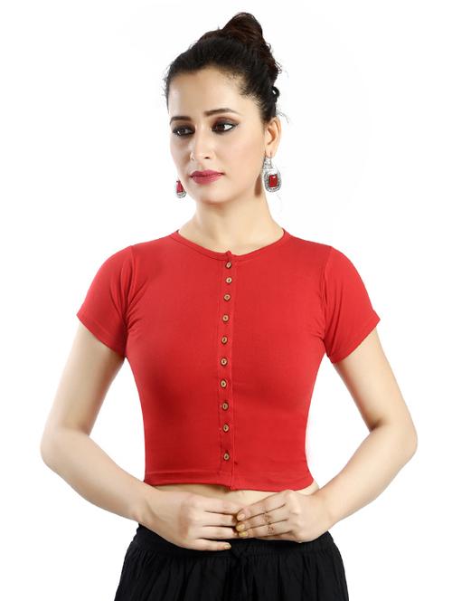 red cotton lycra solid blouse - 14602496 - Very Small Image - 1