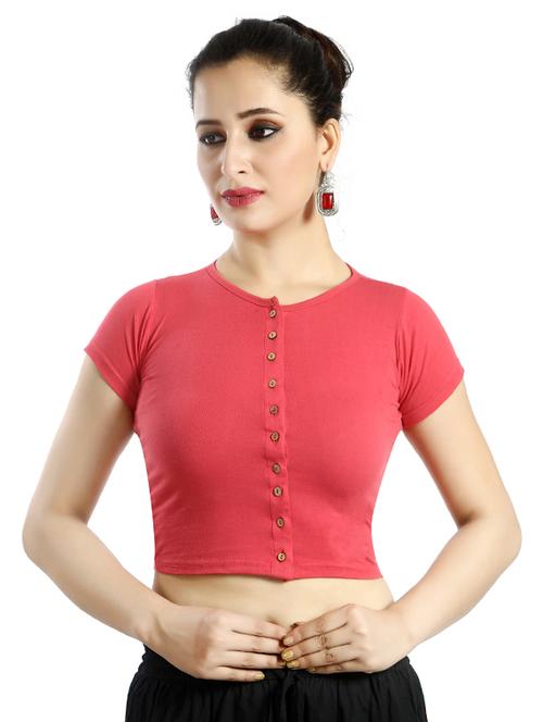 pink cotton lycra solid blouse - 14602498 - Very Small Image - 1