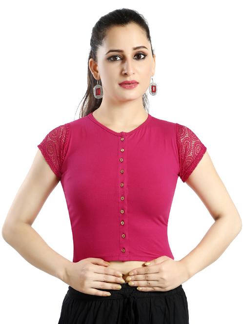 pink silk blend stitched solid blouse - 14602500 - Very Small Image - 1