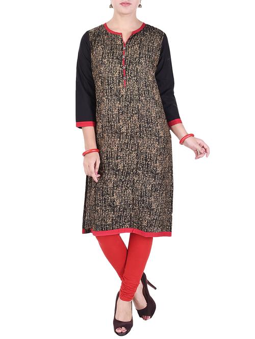 black cotton straight kurta - 14603529 - Very Small Image - 1