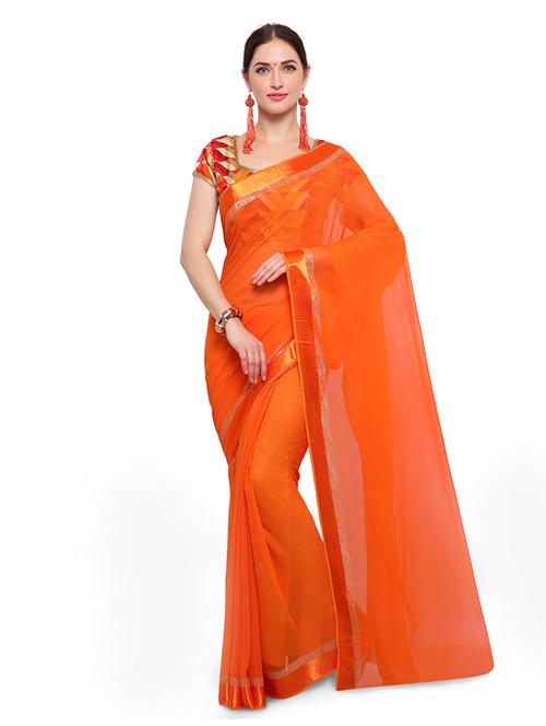 orange bordered saree with blouse - 14603748 - Very Small Image - 1