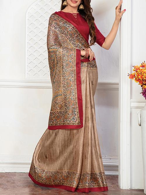 beige khadi bhagalpuri saree with blouse - 14603770 - Very Small Image - 1