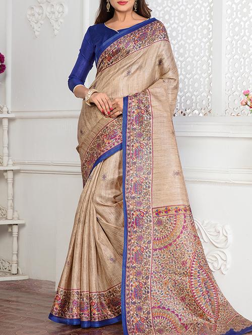 beige khadi bhagalpuri saree with blouse - 14603773 - Very Small Image - 1