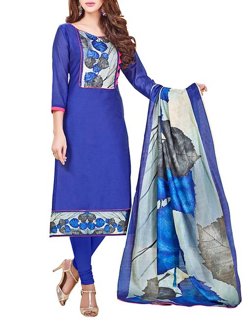 blue chanderi cotton dress material - 14603778 - Very Small Image - 1