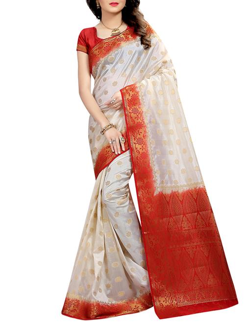 cream silk blend banarasi saree with blouse - 14603820 - Very Small Image - 1
