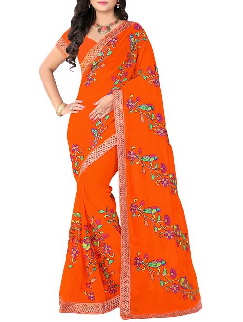 orange chiffon embroidered saree with blouse - 14603888 - Very Small Image - 1