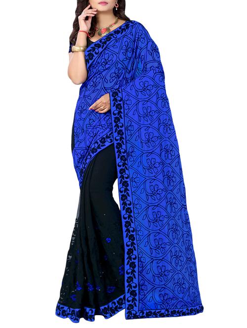 blue georgette embroidered saree with blouse - 14603898 - Very Small Image - 1