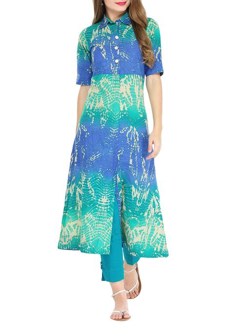 blue & green kurta pant set - 14604386 - Very Small Image - 1
