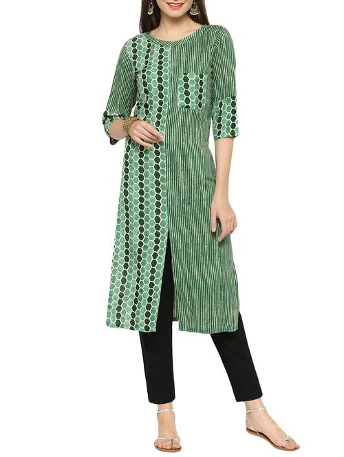honeycomb & striped print kurta with pant set - 14604418 - Very Small Image - 1