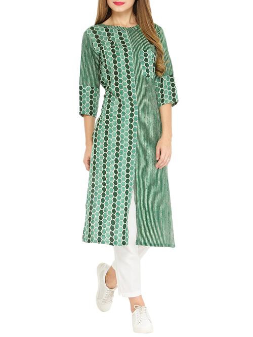 honeycomb & striped printed kurta with pant set - 14604419 - Very Small Image - 1