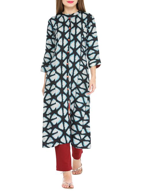 front open geometric print kurta with pant set - 14604424 - Very Small Image - 1