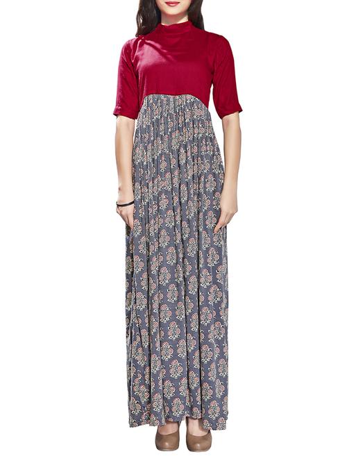grey rayon flared kurta - 14604676 - Very Small Image - 1