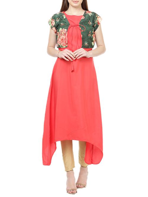 peach crepe asymmetric kurta - 14604776 - Very Small Image - 1
