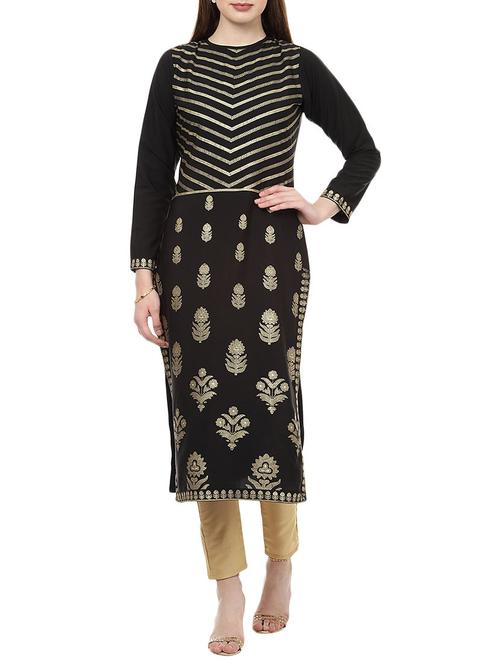 black crepe straight kurta - 14604784 - Very Small Image - 1