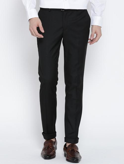 black cotton flat front casual trouser - 14606230 - Very Small Image - 1