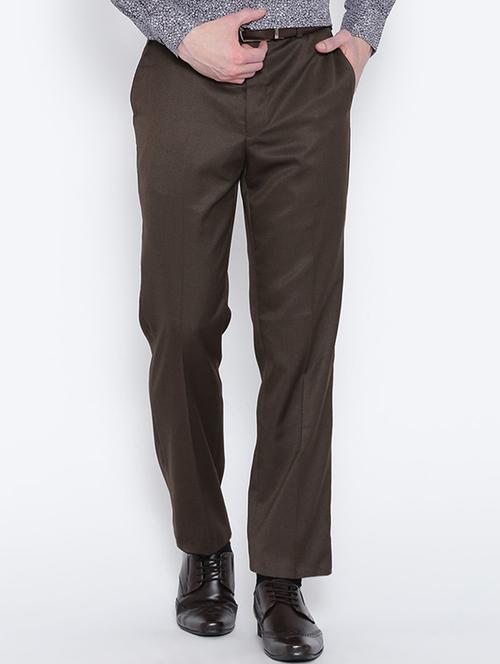 brown cotton flat front trousers formal - 14606236 - Very Small Image - 1