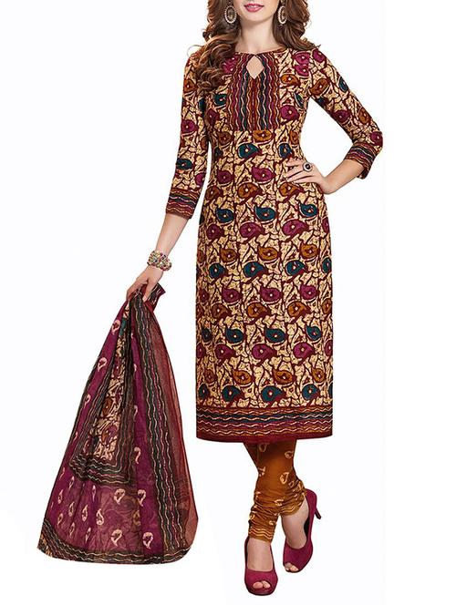 multi colored printed unstitched churidaar suit - 14606266 - Very Small Image - 1